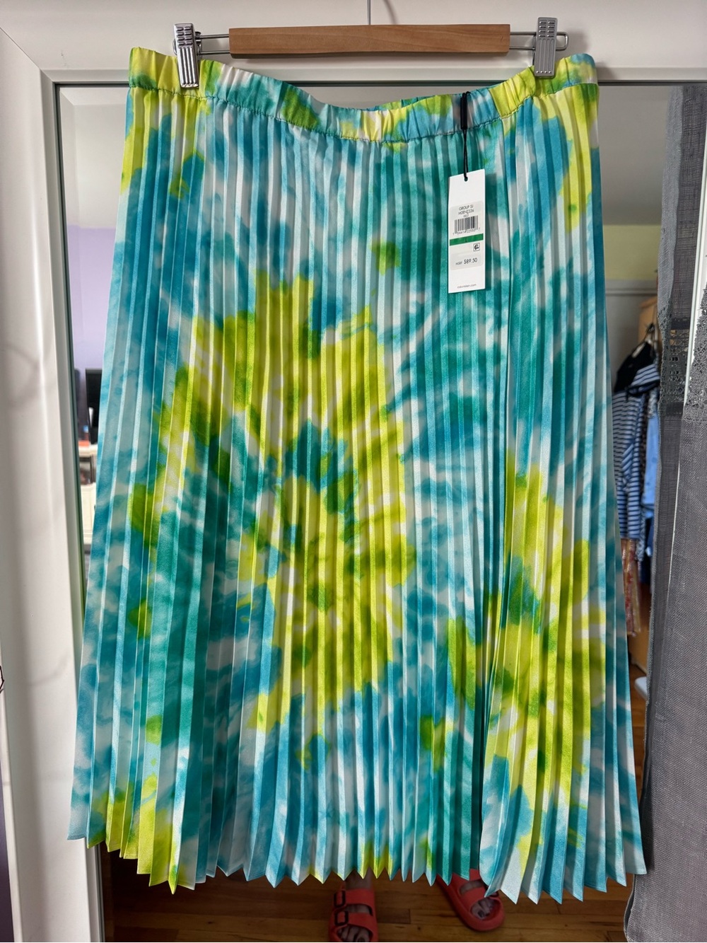 Calvin Klein Teal & Lime Pleated Midi Skirt